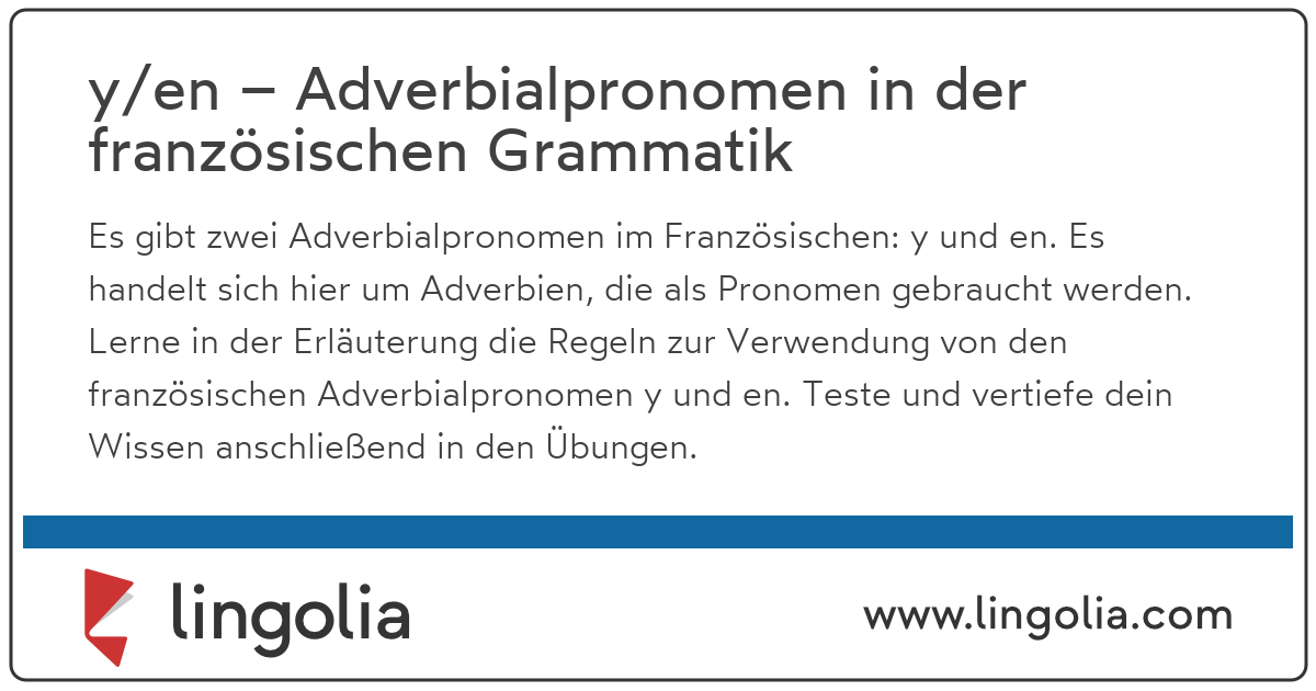 Y En Adverbialpronomen In Der Franzosischen Grammatik