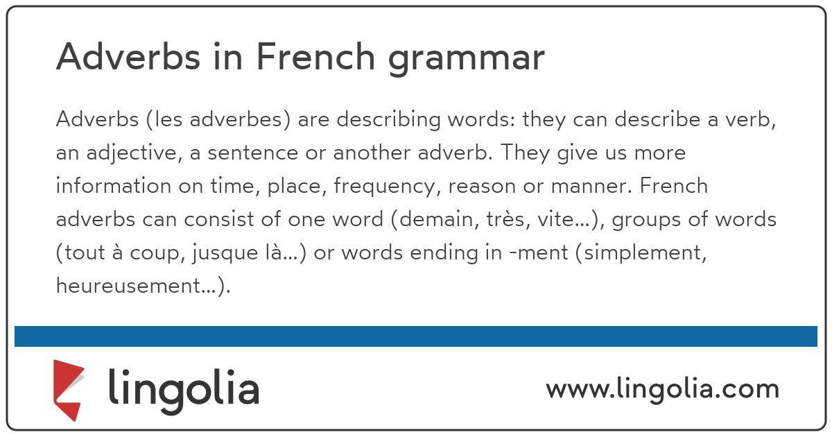 Adverbs In French Grammar